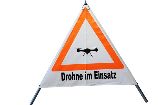 Warnpyramide / Faltsignal, Höhe 90 cm, weiß tagesleuchtend, Text "Drohne im Einsatz" - Black Week